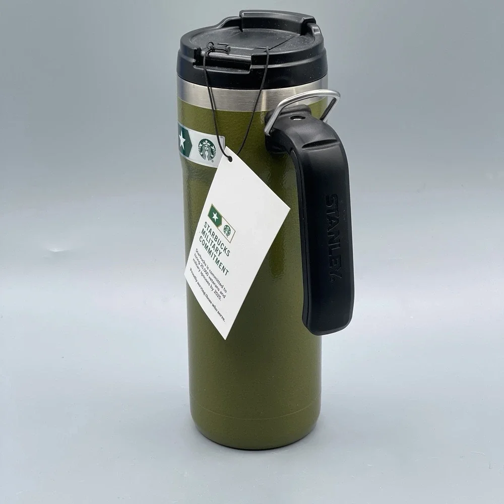 Starbucks Stanley 20oz Military Commitment Green Hammered Steel Tumbler Handle